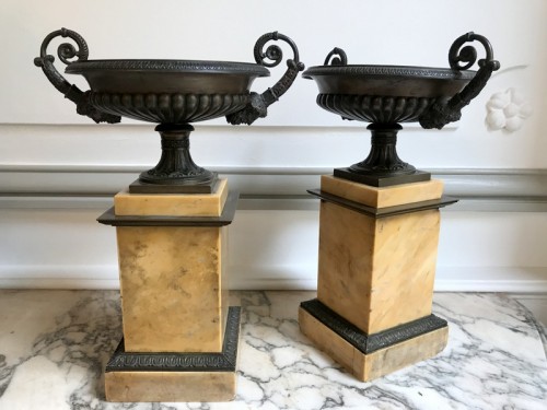 Objet de décoration Cassolettes, coupe et vase - Paire de cassolettes Restauration en bronze et marbre
