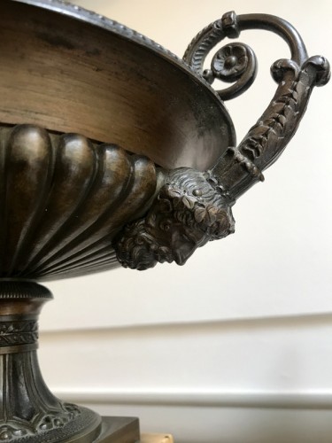 Paire de cassolettes Restauration en bronze et marbre - Jullion Antiquités