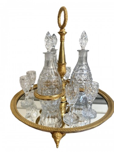 Servieteur à liqueur Empire en bronze et cristal