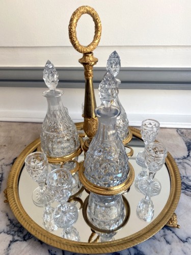 Verrerie, Cristallerie  - Servieteur à liqueur Empire en bronze et cristal