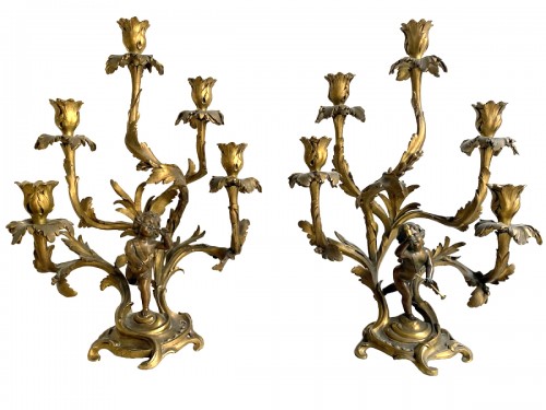 Pair of gilt bronze candlesticks, Late 19th centuy