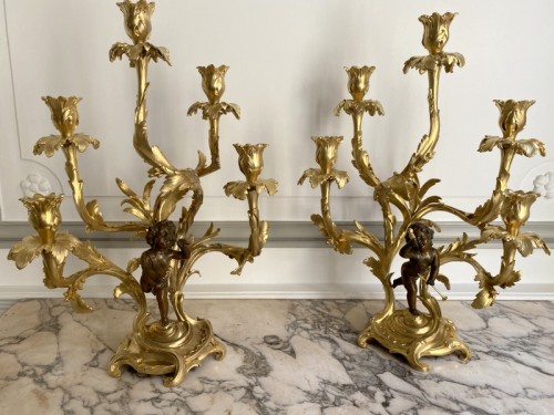 Pair of gilt bronze candlesticks, Late 19th centuy - 