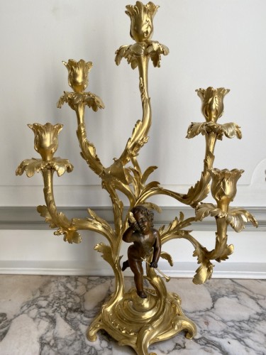 19th century - Pair of gilt bronze candlesticks, Late 19th centuy
