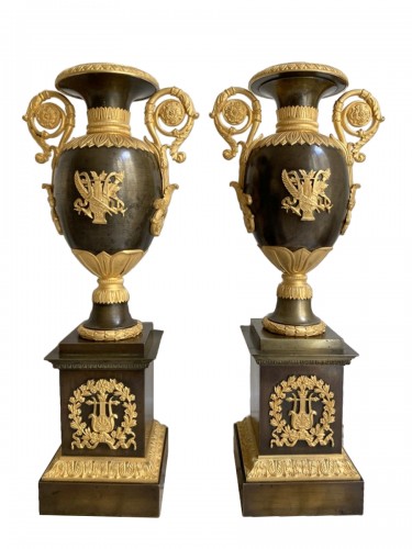 Pair of gilt bronze restoration cassolettes vases