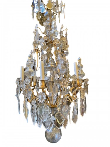 Louis XV cage chandelier in gilded bronze and crystal