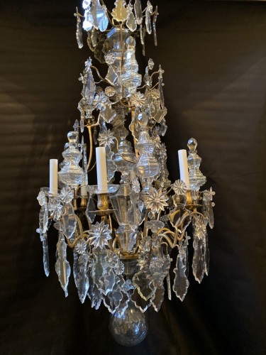 Lustre cage d'époque Louis XV en bronze doré et crsital - Luminaires Style Louis XV