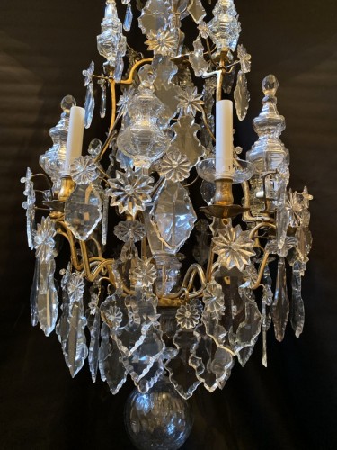 XVIIIe siècle - Lustre cage d'époque Louis XV en bronze doré et crsital