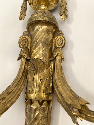 18th century - Pair of Louis XVI gilt bronze sconces after Prieur