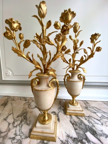 Paire de candélabres en marbre et bronze doré - Luminaires Style Napoléon III