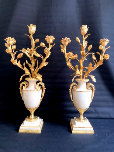 Paire de candélabres en marbre et bronze doré - Jullion Antiquités