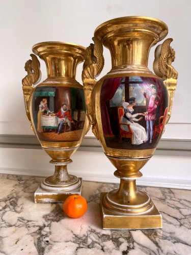 Paire de vases en porcelaine de Paris - Céramiques, Porcelaines Style Empire