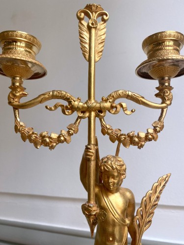 Paire de candélabres Empire en bronze doré - Jullion Antiquités