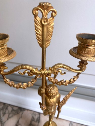Antiquités - Paire de candélabres Empire en bronze doré