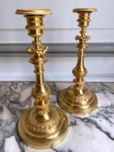 Paire de flambeaux Directoire en bronze doré - Luminaires Style Directoire