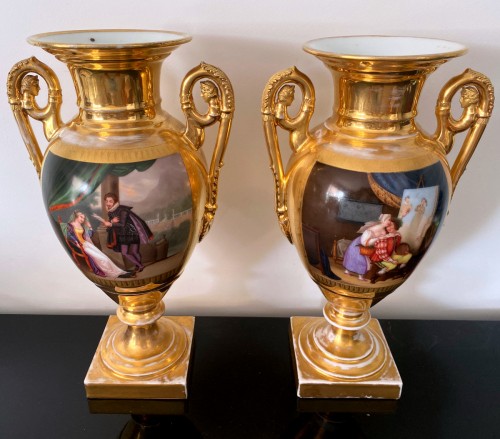 Paire de vases en porcelaine de Paris - Céramiques, Porcelaines Style Restauration - Charles X