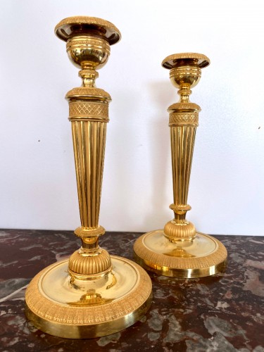 Lighting  - Pair of Empire gilt bronze candlesticks