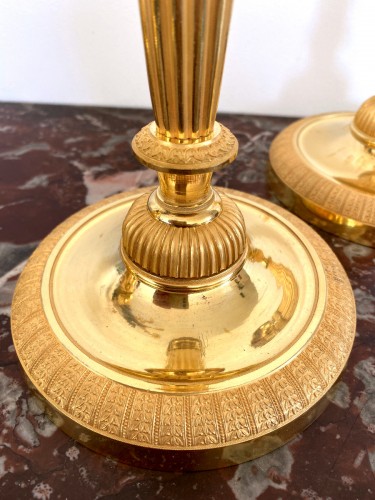 Pair of Empire gilt bronze candlesticks - 