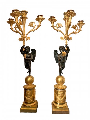 Paire de candélabres Empire en bronze doré