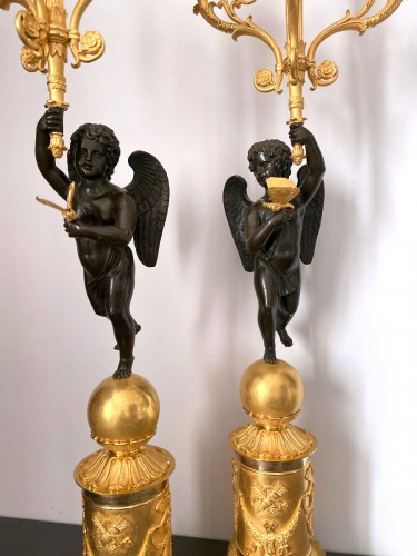 Paire de candélabres Empire en bronze doré - Jullion Antiquités