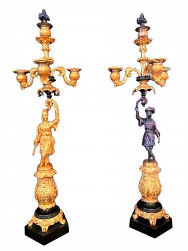 Paire de candélabres aux chinois en bronze doré vers 1830