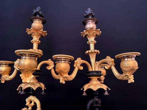 Paire de candélabres aux chinois en bronze doré vers 1830 - Restauration - Charles X