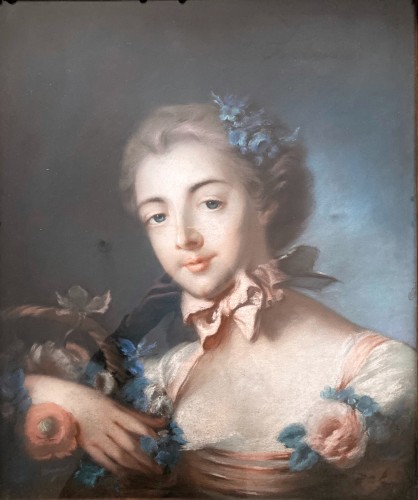 Portrait présumé de Marie émilie Baudouin - Ecole française vers 1760, entourage de François Boucher