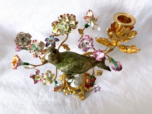 Paire de chandeliers aux oiseaux en porcelaine de Meissen - Jullion Antiquités