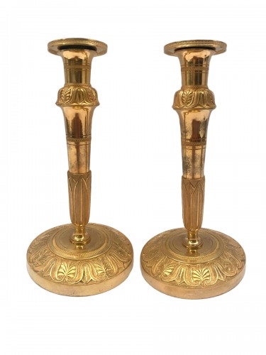 Pair of Empire gilt bronze candlesticks