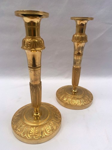 Pair of Empire gilt bronze candlesticks - 