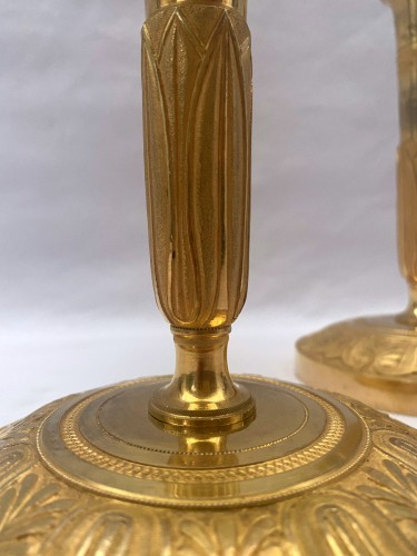 19th century - Pair of Empire gilt bronze candlesticks