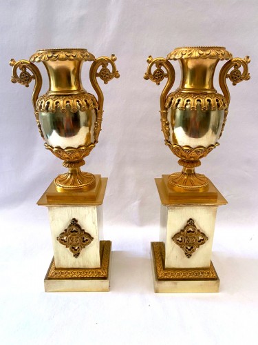 Paire de cassolettes Restauration en bronze doré - Objet de décoration Style Restauration - Charles X