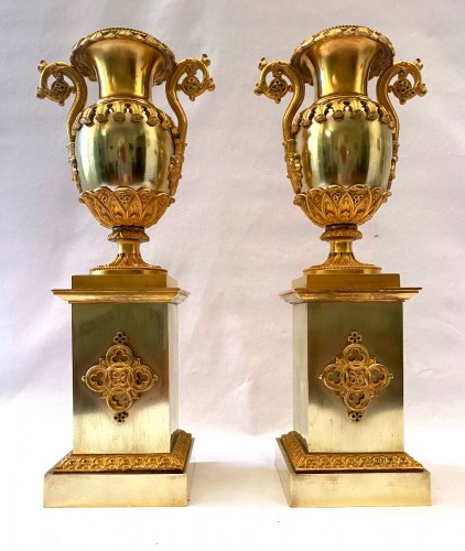 Objet de décoration Cassolettes, coupe et vase - Paire de cassolettes Restauration en bronze doré