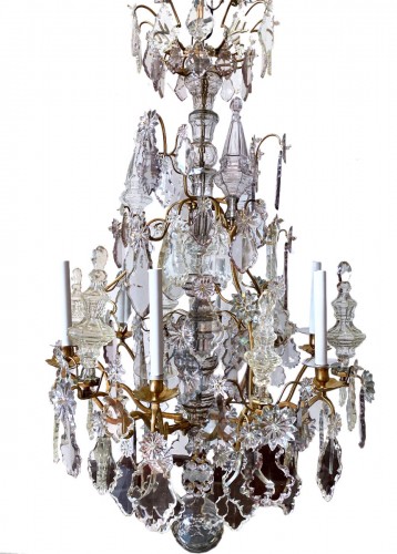 Grand lustre cage Louis XV en cristal taillé