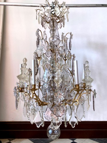 Grand lustre cage Louis XV en cristal taillé - Luminaires Style Louis XV