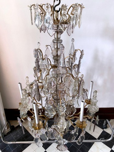 Grand lustre cage Louis XV en cristal taillé - Jullion Antiquités