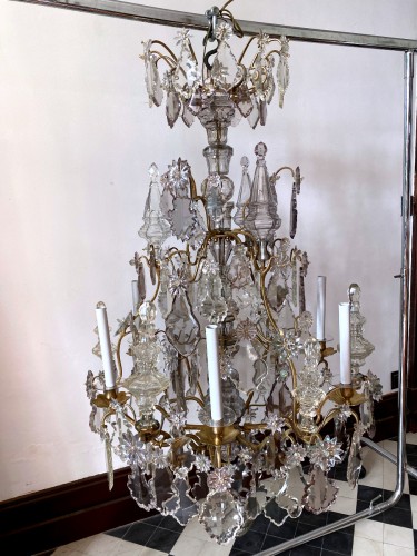 XVIIIe siècle - Grand lustre cage Louis XV en cristal taillé