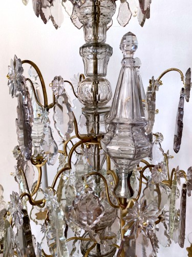 Louis XV - Grand lustre cage Louis XV en cristal taillé