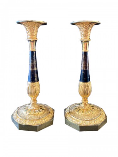 Pair of Empire gilt bronze candlesticks