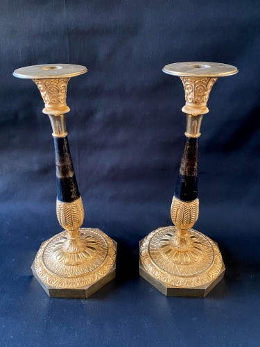 Lighting  - Pair of Empire gilt bronze candlesticks