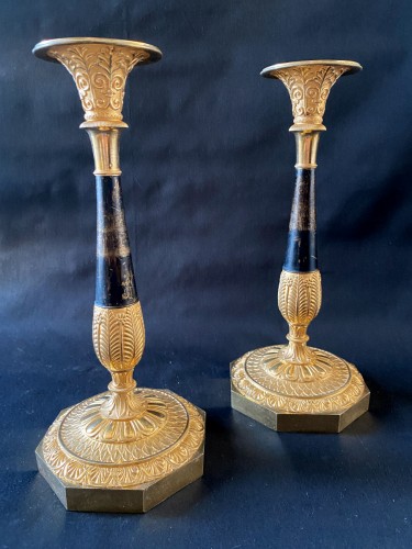 Pair of Empire gilt bronze candlesticks - 