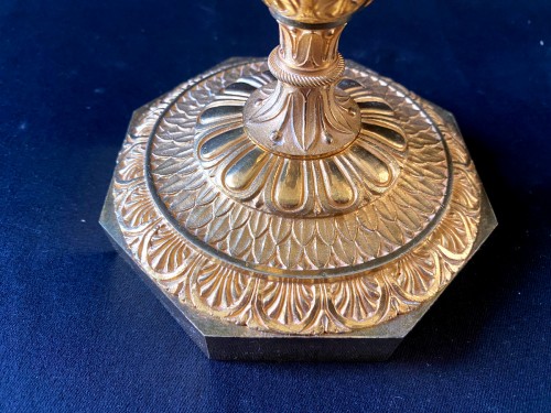 19th century - Pair of Empire gilt bronze candlesticks