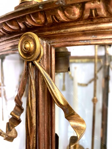 Antiquités - Grande lanterne en bronze doré, fin 19e