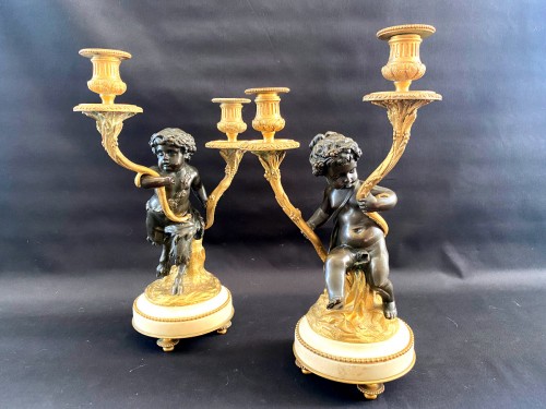 Pair of bronze candelabras with cherubs - Lighting Style Napoléon III