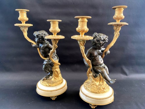 Pair of bronze candelabras with cherubs - Napoléon III