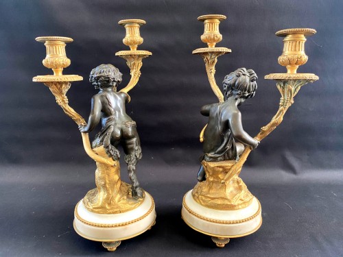 Napoléon III - Pair of bronze candelabras with cherubs