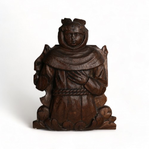 Élément en bois sculpté représentant un moine. XVIe - XVIIe siècle. Pays-Bas - Kinder Kunstkammer