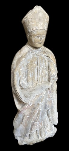 Sculpture Sculpture en pierre - Sculpture d'un Saint Évêque - Bourgogne XVe siècle
