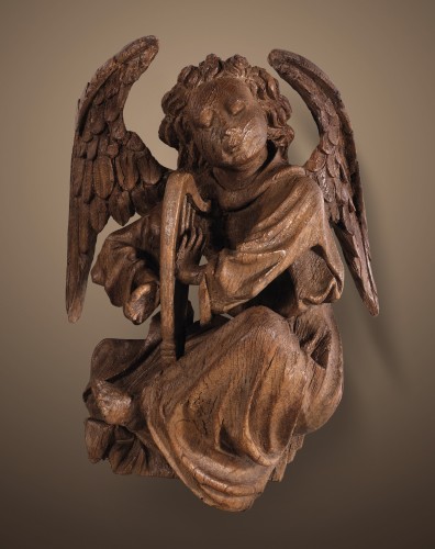 Ange avec harpe, Flandres 2e moitié du 15e siècle - Sculpture Style 