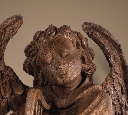 Sculpture Sculpture en Bois - Ange avec harpe, Flandres 2e moitié du 15e siècle