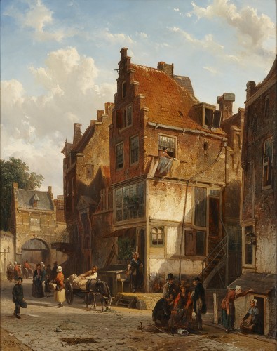 Cornelis Springer (1817-1891) Everyday life in a sunny street